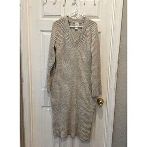 H&M Rib Knit Long Sleeve Sweater Dress Wool Blend Marled‎ Light Taupe Size Large